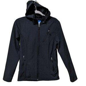 Slalom hooded zipper front faux fur lined soft shell ski jacket coat size Small